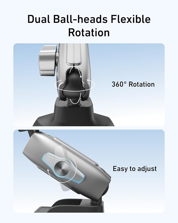 TELESIN Aluminum Suction Cup Car Mount Windshield Window Dashboard Holder with Phone Clip for GoPro Max Mini Hero 13 12 11 10 9 Insta360 X4 X5 DJI Action 4 5pro 6 OSMO 360 Nano iPhone Android AKASO