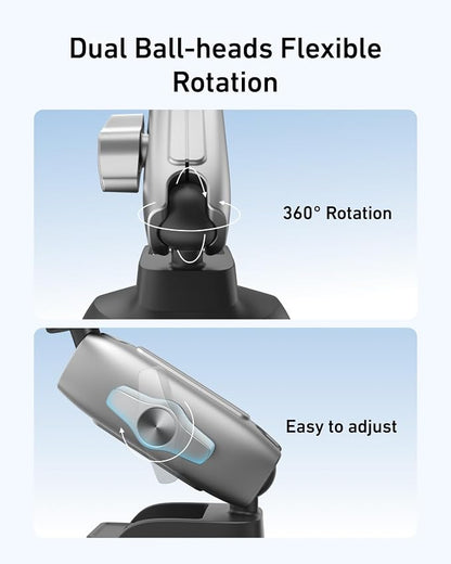 TELESIN Aluminum Suction Cup Car Mount Windshield Window Dashboard Holder with Phone Clip for GoPro Max Mini Hero 13 12 11 10 9 Insta360 X4 X5 DJI Action 4 5pro 6 OSMO 360 Nano iPhone Android AKASO