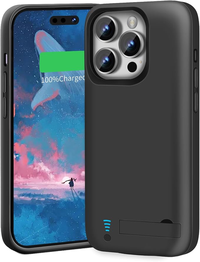 New Version Battery Case for iPhone 15 Pro, 5000mAh Rechargeable Extended Battery Charging Charger Case, Add 100% Extra Juice (6.1 Inches) Black