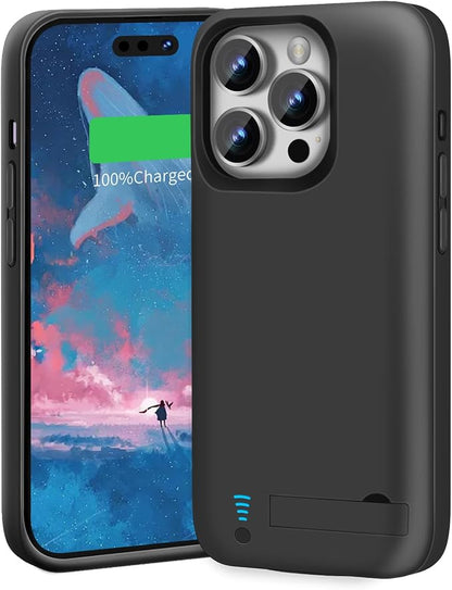 New Version Battery Case for iPhone 15 Pro, 5000mAh Rechargeable Extended Battery Charging Charger Case, Add 100% Extra Juice (6.1 Inches) Black