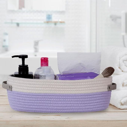 Cotton Rope Woven Basket Toilet Paper Baskets for Organizing Decorative Basket for Boho Decor Small Storage Basket Gift Baskets 13"x5.9"x4" Purple