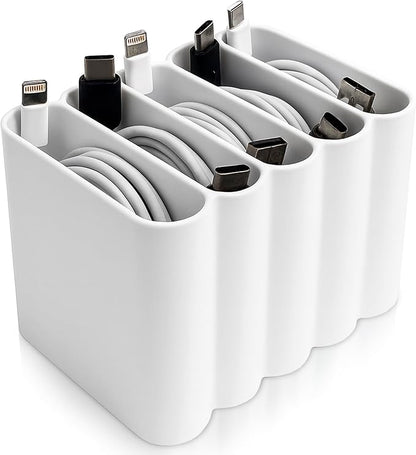 Cable Management Organizer Cord Management, Multiple Slots for Home, Office, Desk, Workshop, Durable Plastic Connectable Cable Organizer, Tangle-Free, Expandable Storage, White