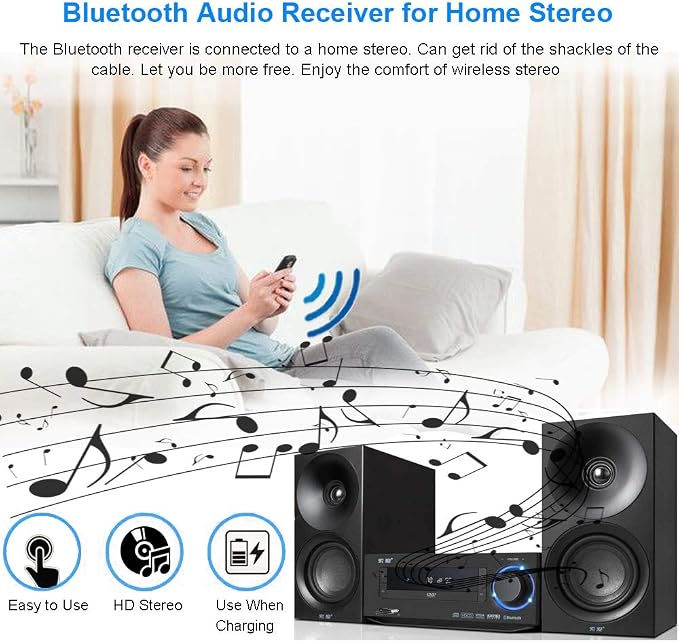Bluetooth Audio Adapter, Portable Noise Cancelling Bluetooth 5.0 Stereo Receiver, Mini 3.5mm Wireless Aux Adapter for Wired Headphones Car/Home Stereo System, Hands-Free Calling & Music Playing