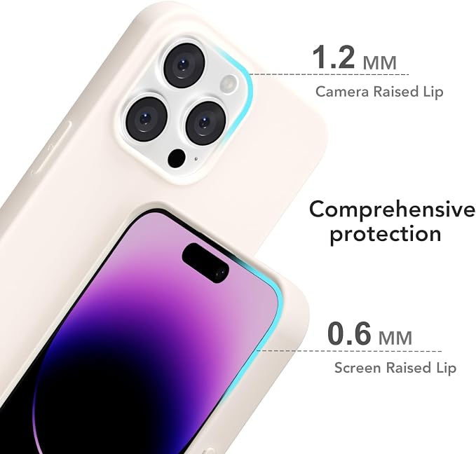 for iPhone 14 Pro Max Case Silicone Compatible with Magsafe Case, Ultra Slim Thin Magnetic Phone Cases Mag Safe, Cute Soft Rubber Gel Matte Wireless Charging Cover for Women, Beige Stone Cream