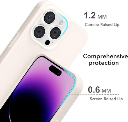 for iPhone 14 Pro Max Case Silicone Compatible with Magsafe Case, Ultra Slim Thin Magnetic Phone Cases Mag Safe, Cute Soft Rubber Gel Matte Wireless Charging Cover for Women, Beige Stone Cream