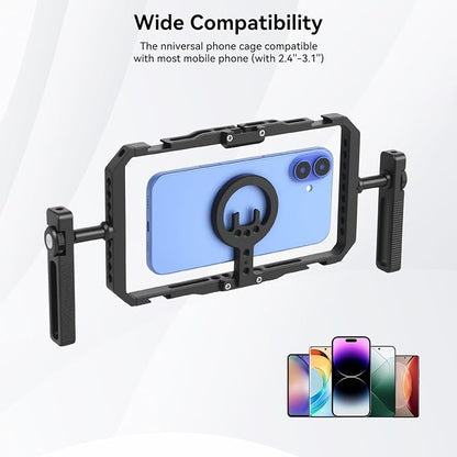 UTEBIT Universal Quick Release Phone Cage, Smartphone Video Rig Kit with Handles, Aluminum Handheld Filmmaking Vlogging Case Stabilizer for Videomaker, for iPhone 17/16/15, for Android Phones, Samsung