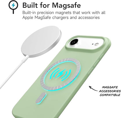 for iPhone 17 Air Case Silicone Compatible with Magsafe Case, Ultra Slim Thin Magnetic Phone Cases Mag Safe, Cute Soft Rubber Gel TPU Matte Plain Wireless Charging Cover for Women, Sage Green