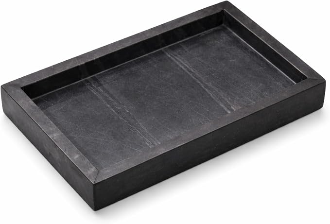 Natural Black Marble Tray for Bathroom | Kitchen | Vanity | Desktop, Stone Organizer for Coffee Table, Dresser, Nightstand, Candles, Soap, Towel, Plant, Jewelry (10" x 6"), Rectangular