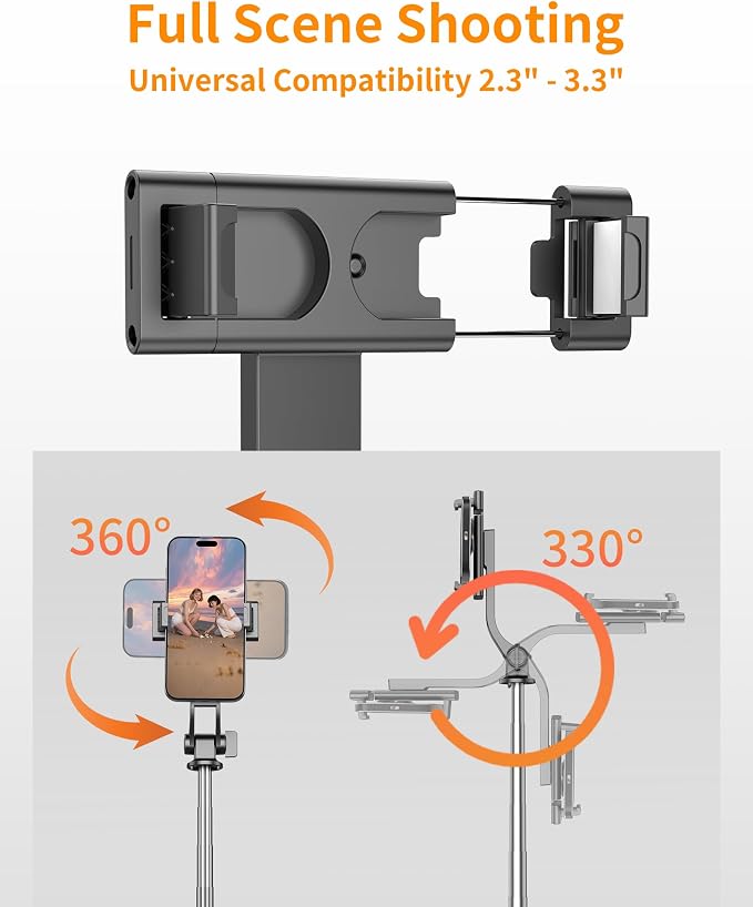 67'' Selfie Stick Tripod, Cell Phone Tripod with Integrated Wireless Remote, Portable Selfie Stick for iPhone Video Recording, Extendable Phone Stand for iPhone Android Content Creator Filming
