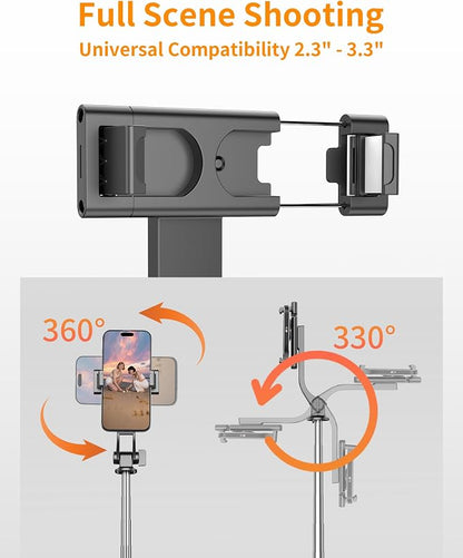 67'' Selfie Stick Tripod, Cell Phone Tripod with Integrated Wireless Remote, Portable Selfie Stick for iPhone Video Recording, Extendable Phone Stand for iPhone Android Content Creator Filming