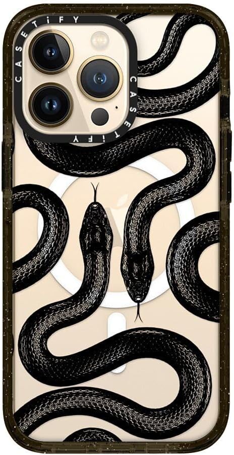 CASETiFY Impact Case for iPhone 13 Pro Compatible with Magsafe - Black Kingsnake - Clear Black