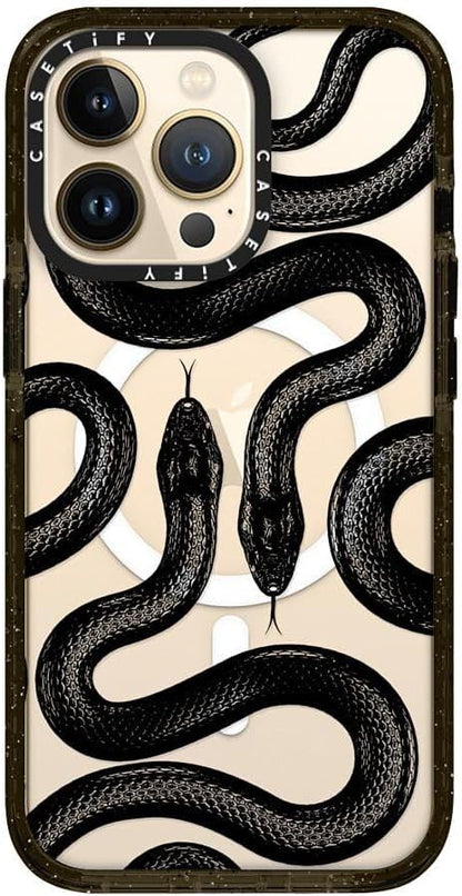 CASETiFY Impact Case for iPhone 13 Pro Compatible with Magsafe - Black Kingsnake - Clear Black