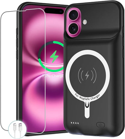 Battery Case for iPhone 16 Plus, 12000mAh Portable Protective Charging Case with Wireless Charging Compatible with iPhone 16 Plus (6.7 inch) Rechargeable Battery Pack Charger Case with Carplay (Black)