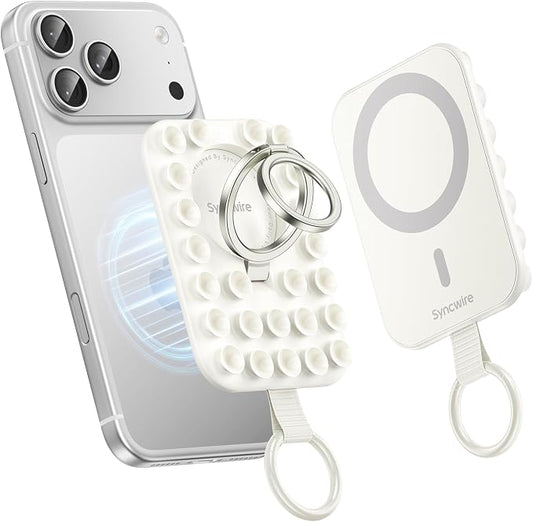 Syncwire Magnetic Suction Phone Mount for MagSafe, Silicone Octo Cup Buddy Sticky Grip Ring Holder, Hands-Free/Selfie/Video for TikTok & Instagram Influencer/Creator, iPhone Compatible,Pearl White