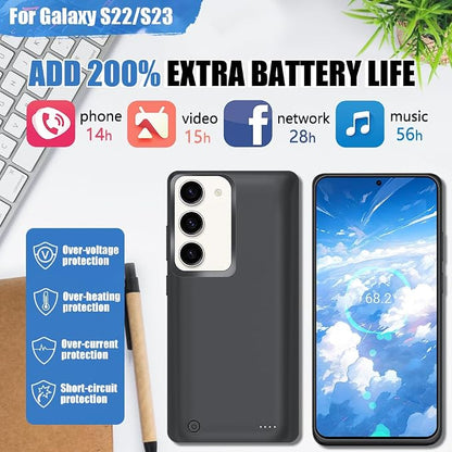 [New Battery Case for Samsung Galaxy S23 / S22, 10000mAh Rechargeable Extended Battery Charging Charger Case, Add 200% Extra Juice (6.1 Inches) Black