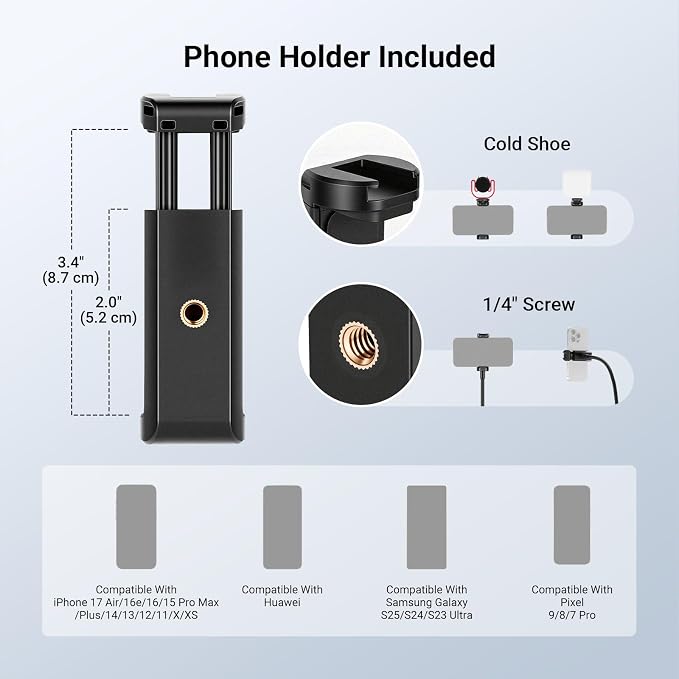 NEEWER BASICS Phone Tripod Stand with Flexible Arm & Reversible Legs, Aluminum Office Table Bedside Smartphone Clip Clamp Holder Mount Compatible with iPhone Samsung Android for Video Recording, ST014