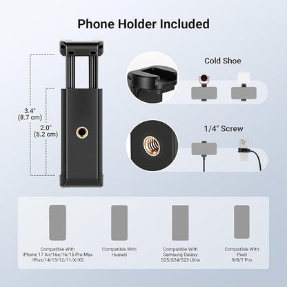 NEEWER BASICS Phone Tripod Stand with Flexible Arm & Reversible Legs, Aluminum Office Table Bedside Smartphone Clip Clamp Holder Mount Compatible with iPhone Samsung Android for Video Recording, ST014