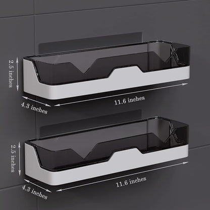 2-Pack Adhesive Shower Caddy, Shower Shelves with Hooks, No Drilling Shower Racks for inside shower & Kitchen Storage