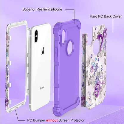 Hocase for iPhone Xs Max Case, Heavy Duty Shockproof Protection Soft Silicone Rubber+Hard Plastic Bumpers Hybrid Protective Case for iPhone Xs Max (6.5") 2018 - Lavender Flowers