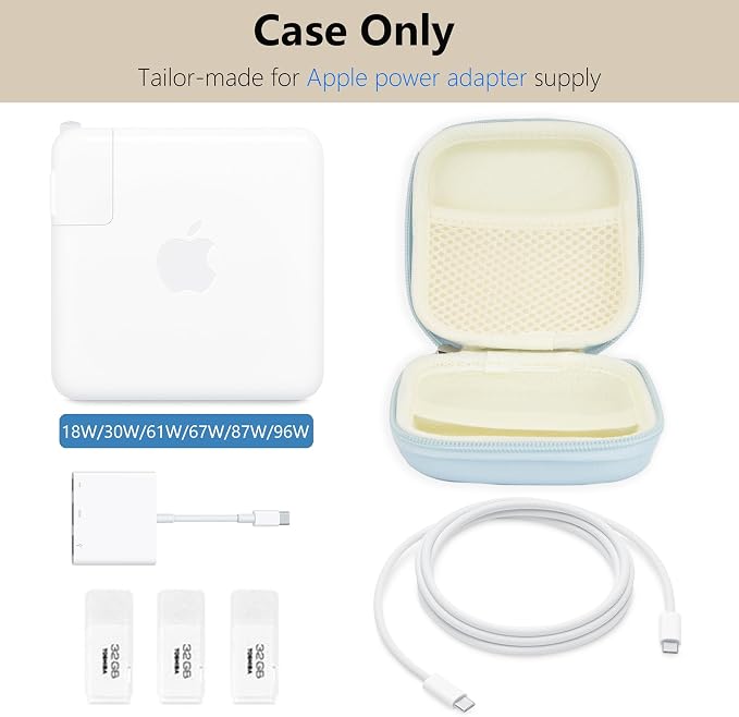 Charger Case for Macbook, Portable Tech Electronic Organizer Bag, Small Travel Storage Pouch for Laptop Accessories, MacBook Power Adapter, Charging Cords, USB Drives, Power Bank (Blue, M)