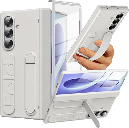 NINKI Kickstand for Samsung Galaxy Z Fold 8 Ultra Case with with Screen Protector & Stand,Grip Cover for Samsung Z Fold 8 Ultra Phone Case with Strap,Galaxy Z Fold 8 Ultra Hinge Protective Cover White