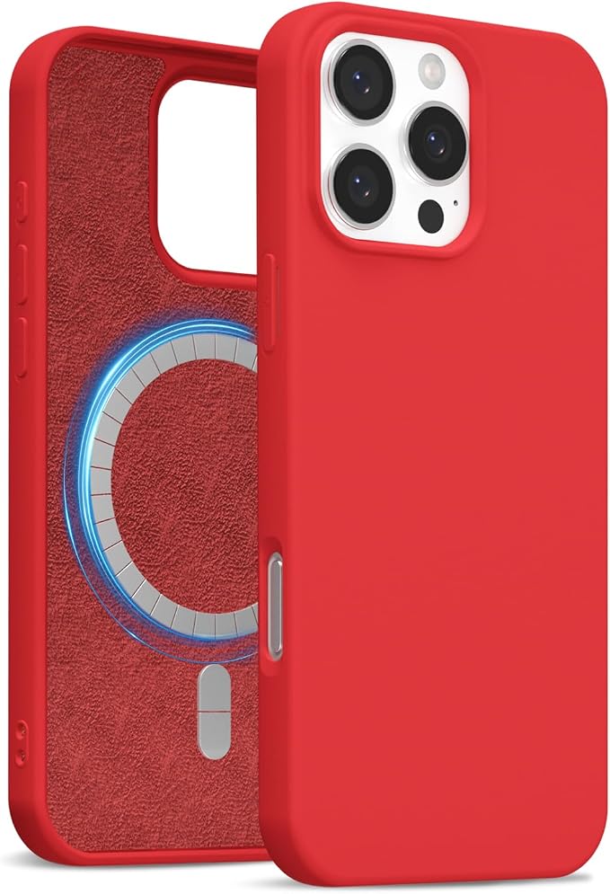for iPhone 16 Pro Max Case Silicone Compatible with Magsafe Case, Ultra Slim Thin Magnetic Phone Cases Mag Safe, Cute Soft Rubber Gel TPU Matte Plain Wireless Charging Cover for Women, Red