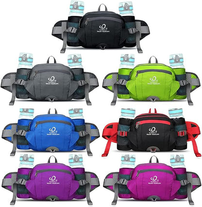 WATERFLY Fanny Pack Waist Bag: Fannie Pack 2 Water Bottle Holders Lumbar Belt Hiking Walking Running Jogging Camping Large Woman Man (Bottle Not Included)