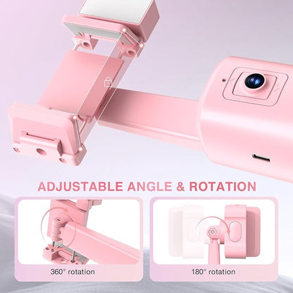 Auto Face Tracking Tripod 360° Rotating Cell Phone Photo and Video Kits Stand, No App, Camera Stand with Remote and Gesture Control, Rechargeable Smart Shooting Stand for Live Recording Tiktok（Pink）
