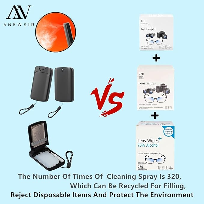 Glasses Cleaner,Screen Cleaner,Portable Lens Cleaner Spray for Eyeglasses,Screen Cleaner Spray Wipe Kit for Phones/Glasses Cleaner Lens Cleaning,Alcohol Free,Replaceable cleaning liquid (Black)New