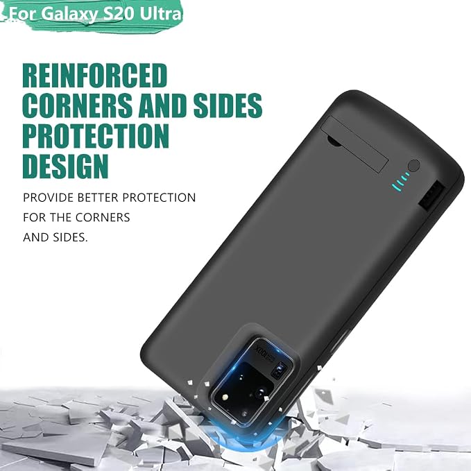 Battery Case for Samsung Galaxy S20 Ultra 5G, 6000mAh Rechargeable Extended Battery Charging Charger Case, Add 100% Extra Juice, NOT Compatible with Note 20 Ultra (6.9 inch)