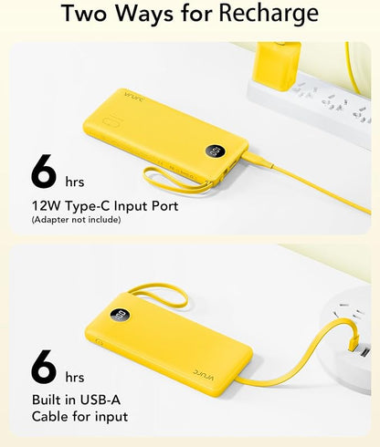 VRURC Portable Charger, Built-in 4 Cables Portable Phone Charger 10000mAh | Lightweight Power Bank with 5 Output 2 Input Compatible with Smart Phones,Samsung,Android etc-Yellow(1 Pack)