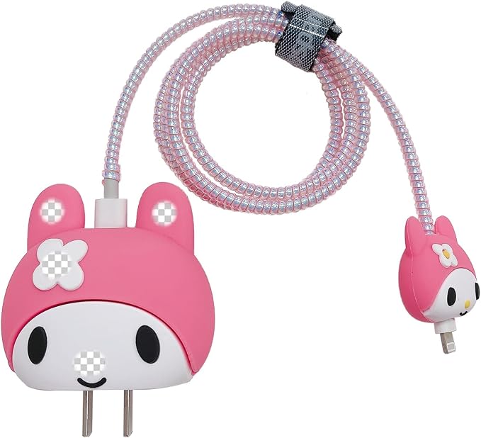 3D Cute Cartoon Charger Protector Case - Compatible for Apple 20W USB-C Power Adapter and Lightning Cable, No.20(4 in 1)