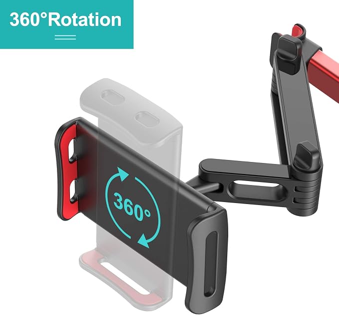 Car Headrest Mount, Tablet Headrest Holder, Car Backseat Seat Mount Holder Universal 360° Rotating Adjustable for All 6"-10.5" Tablet iPad iPad Air iPad mini,Samsung(Red)