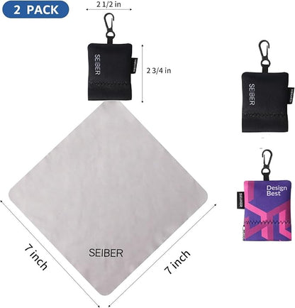 SEIBER Eyeglass Cleaning Microfiber Cloth,7 x 7 inch Glasses Cloth for Sunglasses,Laptops, Cameras,Screen- with Neoprene Pouch,Self-Closing Bottom(2PCS,BKPurple)