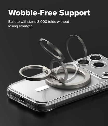 Ringke Dual Magnetic Smart Ring [Compatible with MagSafe] Phone Grip, Dual-Sided Powerful Magnet, 3-Tier Foldable Kickstand 0.17 Inch Slim Holder for Gym, iPhone, Galaxy, Pixel - Satin Silver