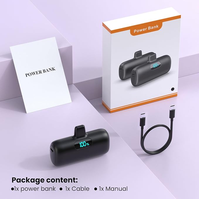 Mini Portable Charger for iPhone 14/13 Series,Upgraded 5000mAh PD Fast Charging Battery Pack,LCD Display Cute Power Bank Portable Phone Charger for iPhone 14/14 Pro Max/13/12 Pro/11/XS/XR/X/8/7/6