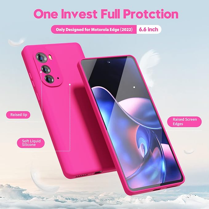 oakxco for Motorola Edge 2022 Phone Case Liquid Silicone Grip, Fluorescent Bright Solid Color, Cute Thin Slim Soft Rubber TPU Plain Smooth Gel Matte Protective Cover for Women Girl, Fuchsia Hot Pink