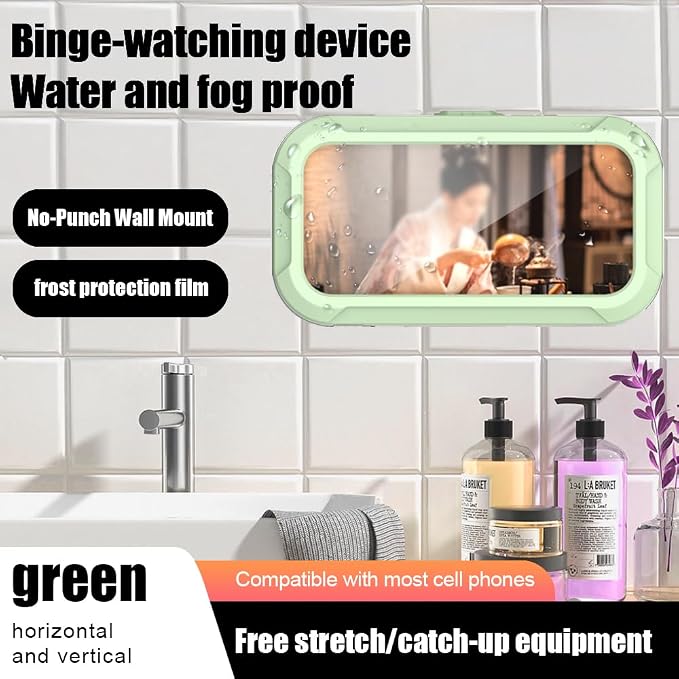 360° Rotatable Retractable Adjustable Shower Phone Case Holder,Anti-fog HD & sensitive screen ,Wall Mounted Phone Holder for Bathroom Mirror Bathtub Kitchen,Shower Accessories for 4-7" Phones (mint)