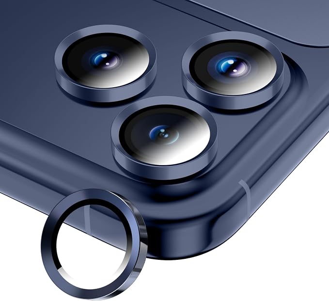 Camera Lens Protector for iPhone 17 Pro Max/17 Pro/16 Pro Max/16 Pro/15 Pro Max/15 Pro/14 Pro Max/14 Pro,Tempered Glass Metal Individual Camera Cover[Anti-drop] Case Friendly- Deep Blue