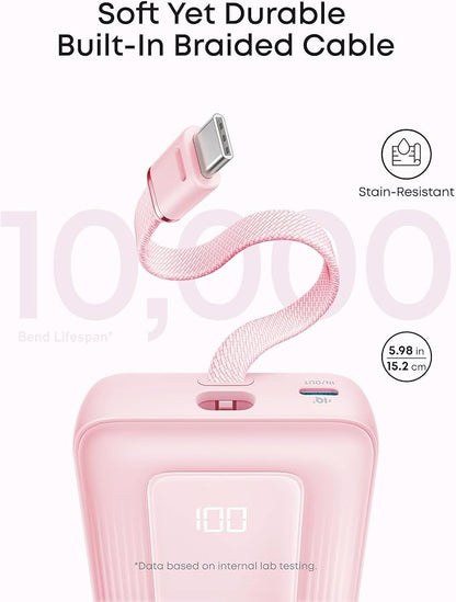 Anker Zolo Power Bank, 20,000mAh 45W Max Fast Portable Charger with Built-in USB-C Cable, USB C&A, 40W Battery Pack for iPhone 17 Series, MacBook, Samsung, and More (Charger Not Included)