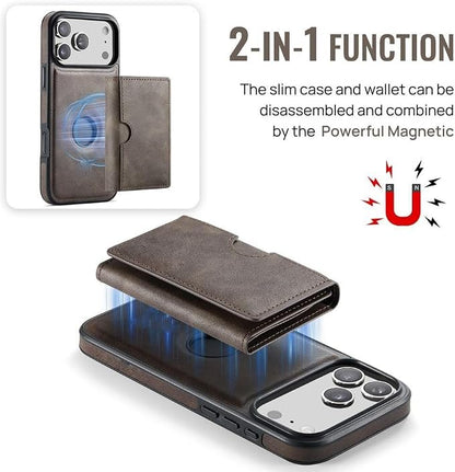 Wallet Case for iPhone 17 Pro Max/17/17 Pro/17 Air, Magnetic 2 in 1 Detachable Back Card Slots Heavy Duty Protection Cover Kickstand Supports Wireless Charging Case (17,Black)