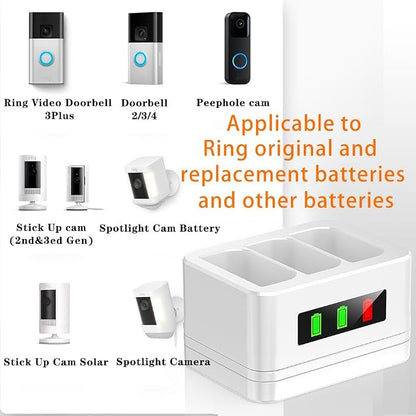 2 Pack 3-Slot Ring Battery Charging Station/Battery Charger,with LED Display,Type-C Input,Compatible with Ring Doorbell 2/3/4/3 Plus/Spotlight Cam/Peephole Cam and Cameras Battery
