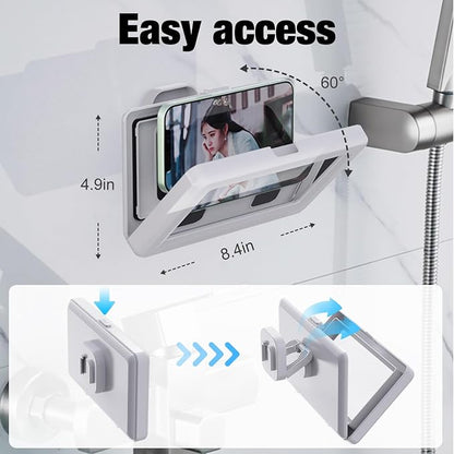 Waterproof Shower Phone Holder - Rotates and Adjustable Angle, Anti-Fog High Sensitivity Cover Mount Box for Smooth Wall Surfaces Where You Need Occasions,Compatible with 4" - 7" Cell Phones
