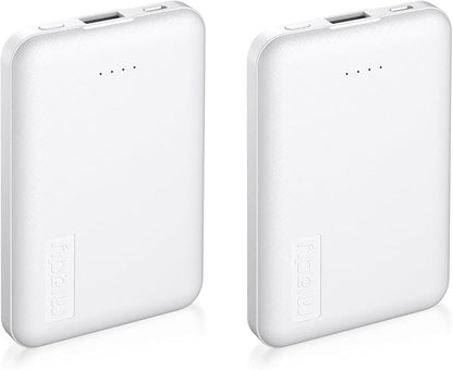 Miady 2-Pack Small Portable Charger 5000mAh Power Bank Travel Battery Pack 2 White | 5000mAh丨18.5Wh丨Type C in&Out丨Pocket Size丨Compatible with iPhone 17 Galaxy S24 Android etc丨Flight-Safe丨Lightweight丨White+White