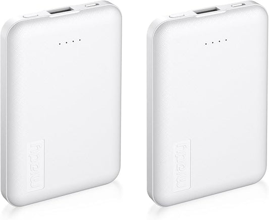 Miady 2-Pack Small Portable Charger 5000mAh Power Bank Travel Battery Pack 2 White | 5000mAh丨18.5Wh丨Type C in&Out丨Pocket Size丨Compatible with iPhone 17 Galaxy S24 Android etc丨Flight-Safe丨Lightweight丨White+White