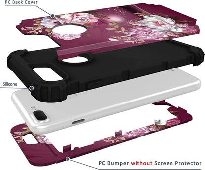 Hocase iPhone 8/7 Plus Case - Heavy Duty Shockproof Protection, Hybrid Hard Plastic+Silicone Rubber, Royal Purple/White Flowers