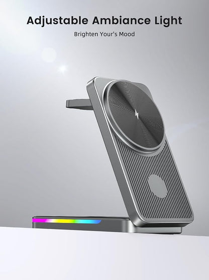 Magnetic Wireless Charger for Samsung Galaxy S26 Ultra, 3 in 1 Wireless Charging Station for Samsung Watch 8, Travel Foldable MagSafe Charger Stand for Android S25 Ultra/Z Fold/Z Flip 7, Buds 4 Pro