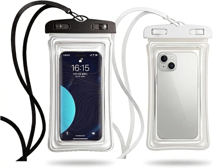 2 Pack Floating Waterproof Phone Pouch, IPX8 Universal Dry Bag for Smartphones up to 7", Clear Touchscreen Case with Secure Lock & Lanyard for Beach, Swimming, Travel & Outdoor Use