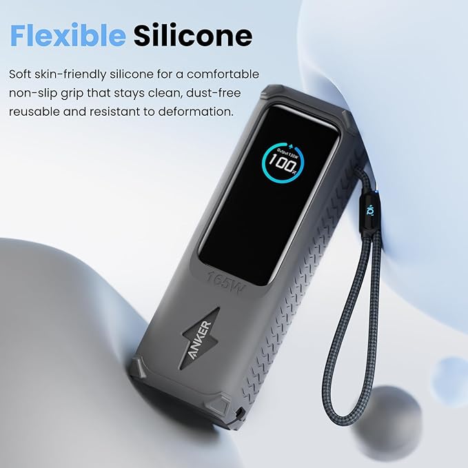 Silicone Case for Anker Laptop Power Bank (25000mAh 165W), with Charging Cable Holder, Portable Protective Cover Compatible with Anker 25000mAh 165W Power Bank for Travel & Daily Use (Gray)