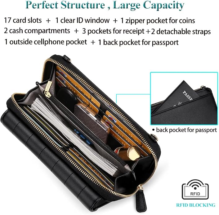 Peacocktion Crossbody Bags for Women RFID Wristlet Wallets Travel Vegan Leather Small Clutch Purses with Phone Pocket Zipper